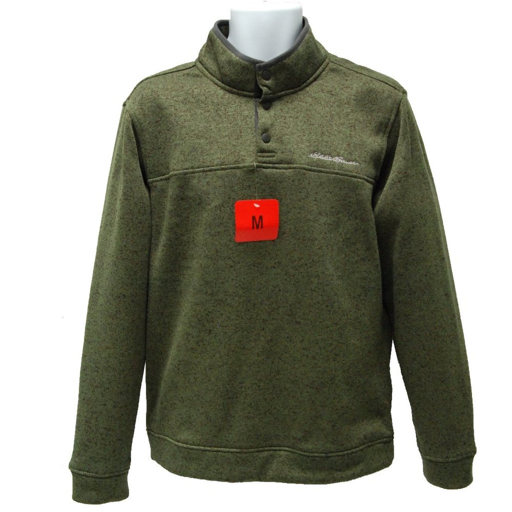 NWT Eddie Bauer Men’s Snap Mock Neck Fleece Pullover, Green, M Medium
